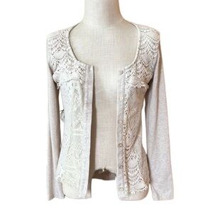 BKE Ivory Cardigan w/ Lace Back Boho Y2K Fashion